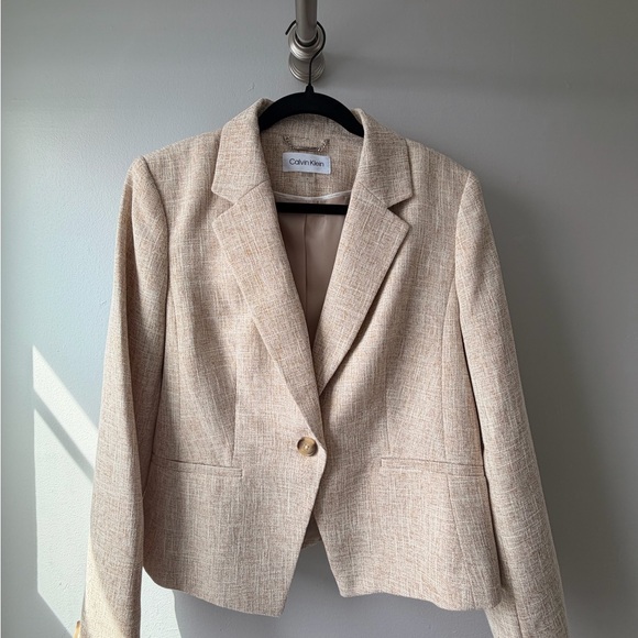 Calvin Klein Women's Beige Textured Blazer and Skirt Set - Picture 3 of 4